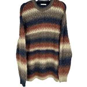 Zara Womens Cable Knit Sweater Size L Multicolor Stripes Soft Cozy Fisherman